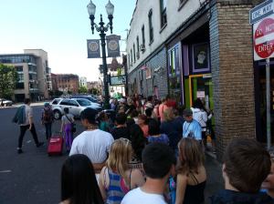 The line at the infamous Voodoo Doughnut